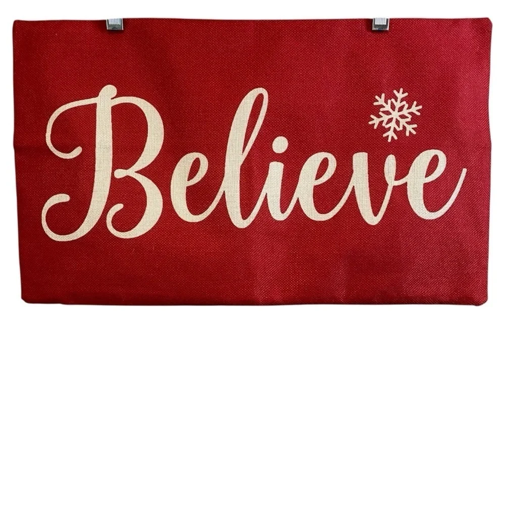 Hand Crafted Red 'Believe' Decorative Pillowcase